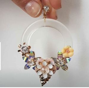 Iridescent Floral Clear Plastic Hoop Earrings